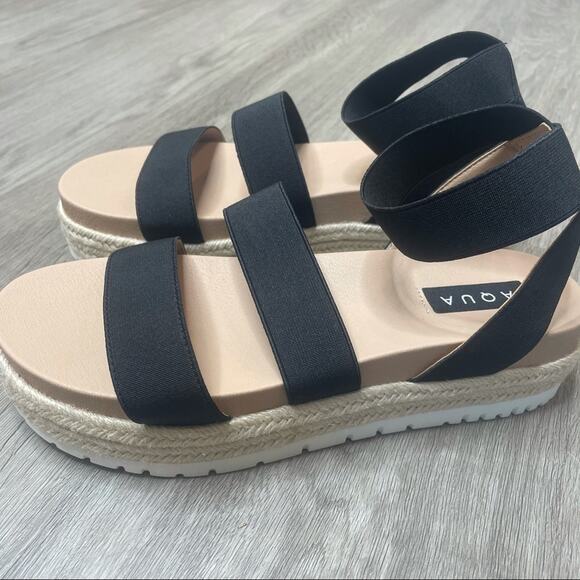 AQUA Women's Black/White Stretch Strappy Platform Espadrille Tali Sandals sz 10 - Picture 3 of 7